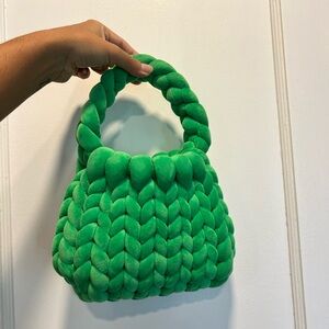 Braided Plush Shoulder Bag in Bright Green